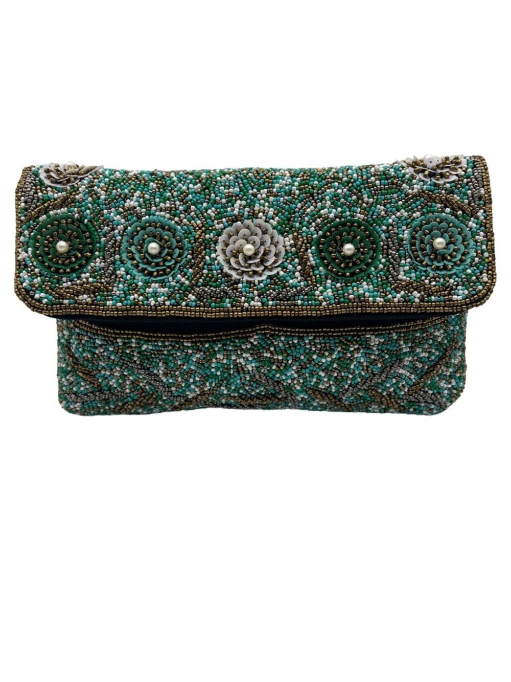 MMs Brands Turquoise Hand-Beaded Evening Clutch Bag